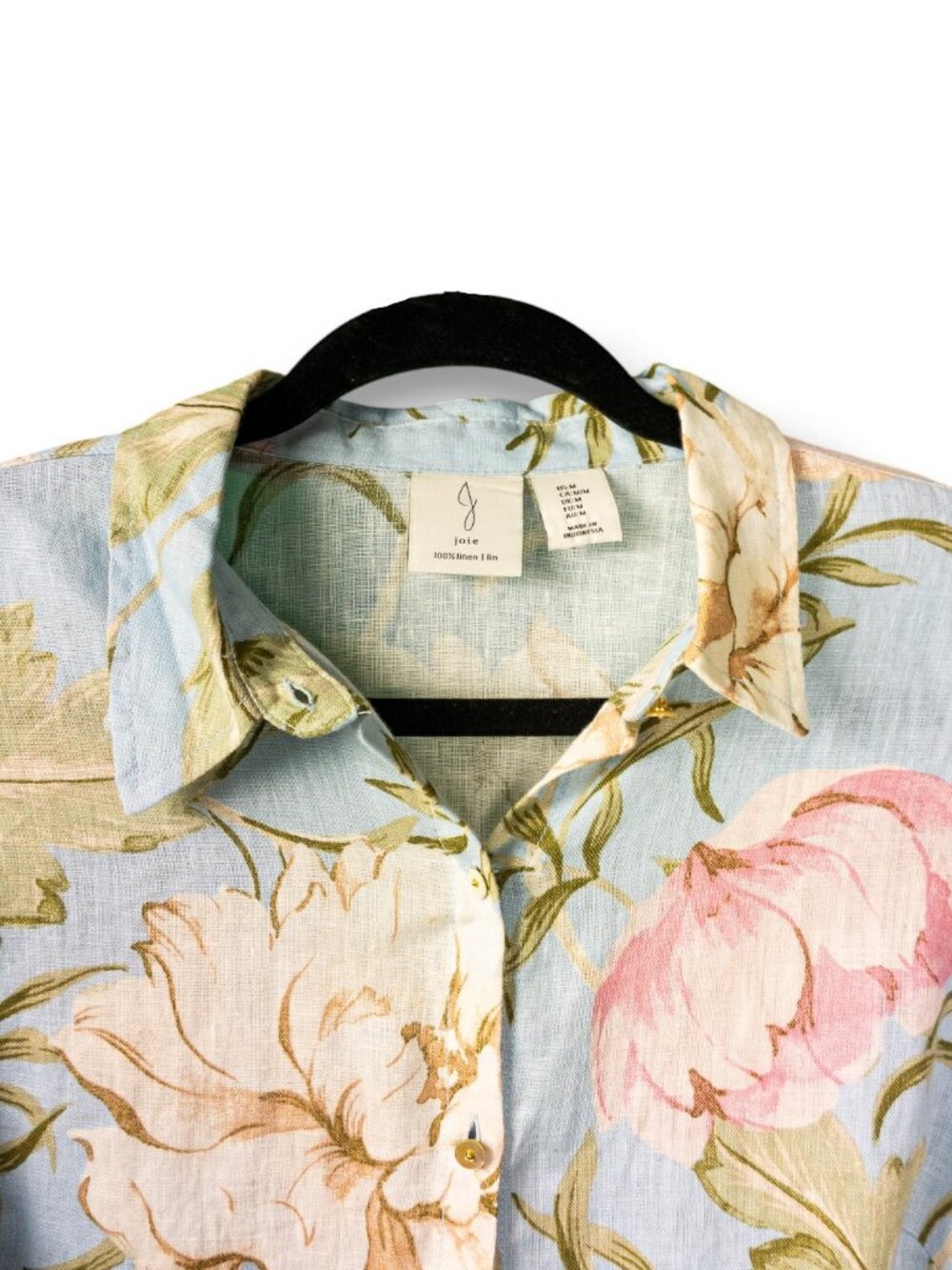 Joie 100% Linen Floral Button Down Shirt Blue Pink Like New Sz M - Picture 4 of 6